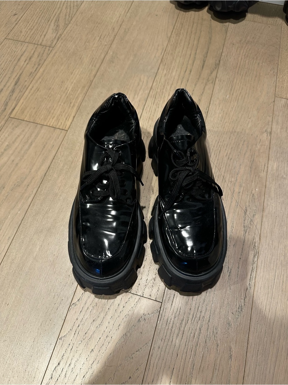 princess polly mia black patent leather platform lace up shoes